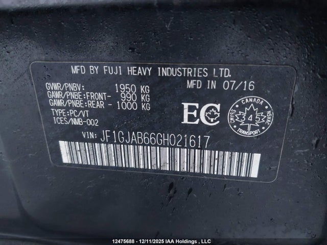 JF1GJAB66GH021617 Subaru Impreza Premium
