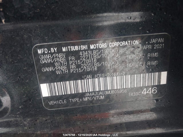 JA4AJUAU3MU605956 Mitsubishi RVR ES