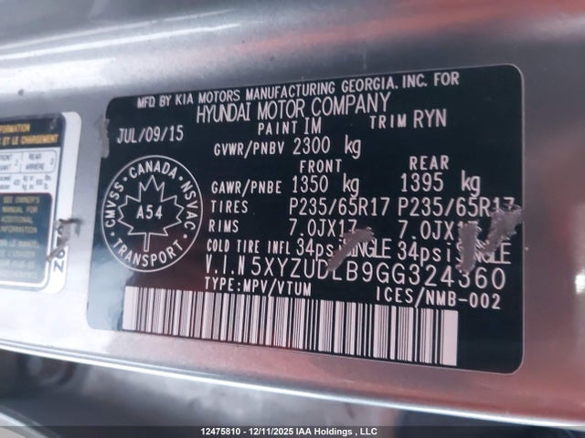 5XYZUDLB9GG324360 Hyundai SANTA FE SPORT