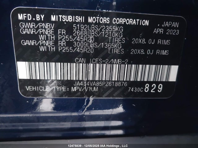 JA4J4VA85PZ618876 Mitsubishi Outlander Gt/gt Premium