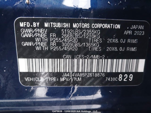 JA4J4VA85PZ618876 Mitsubishi Outlander Gt/gt Premium
