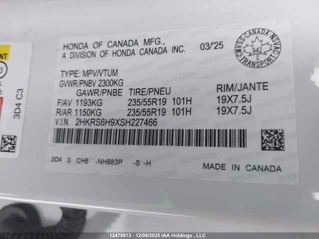 2HKRS6H9XSH227466 Honda CR-V HYBRID
