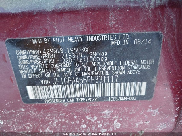 Subaru Impreza 2014 JF1GPAA66EH331117 Image 19