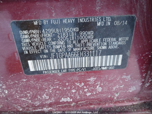 Subaru Impreza 2014 JF1GPAA66EH331117 Image 20