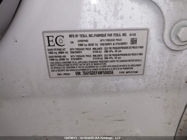 7SAYGDEF4NF506056 Tesla Model Y