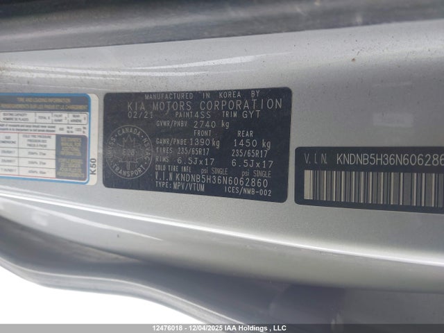 KNDNB5H36N6062860 KIA Carnival Lx/lx+