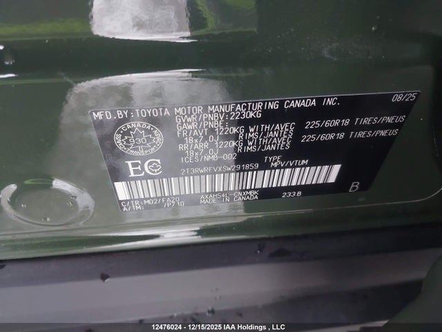 2T3RWRFVXSW291859 Toyota Rav4 Xle/woodland Edition