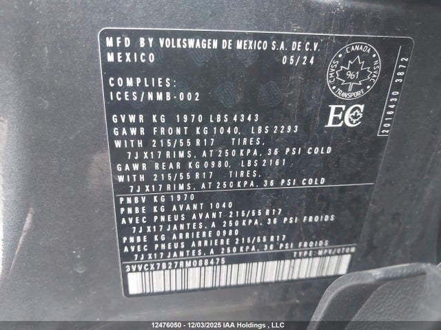 3VVCX7B27RM088475 Volkswagen Taos Trendline
