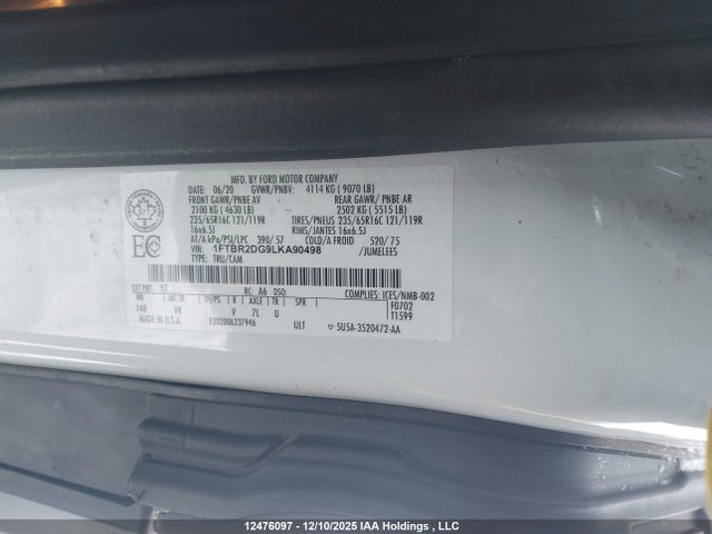 Aukcja sprzedaży 2020 Ford Transit T-250, vin: 1FTBR2DG9LKA90498, numer aukcji: 12476097