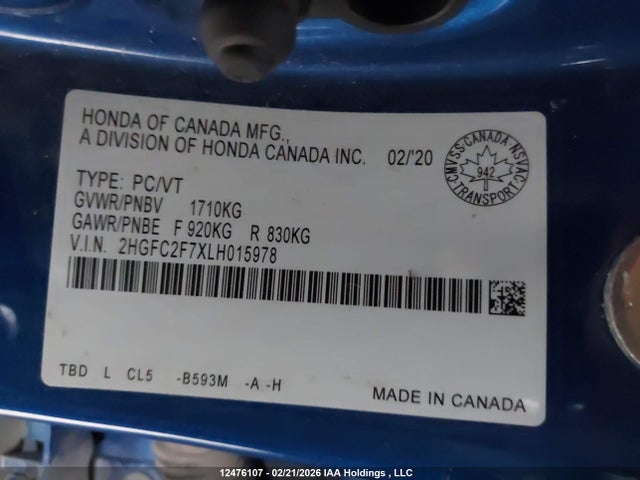 2HGFC2F7XLH015978 Honda CIVIC EX
