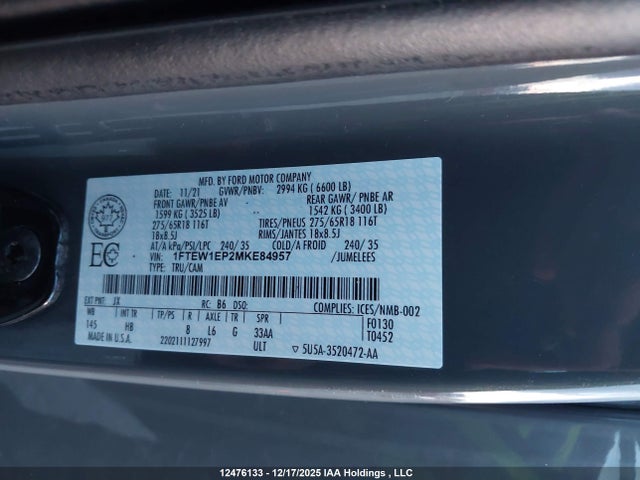 Aukcja sprzedaży 2021 Ford F150 Supercrew, vin: 1FTEW1EP2MKE84957, numer aukcji: 12476133