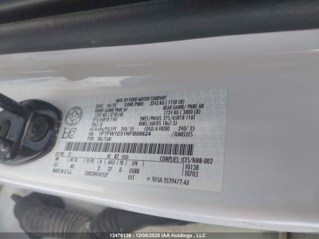 1FTFW1E51NFB09624 Ford F150 Supercrew