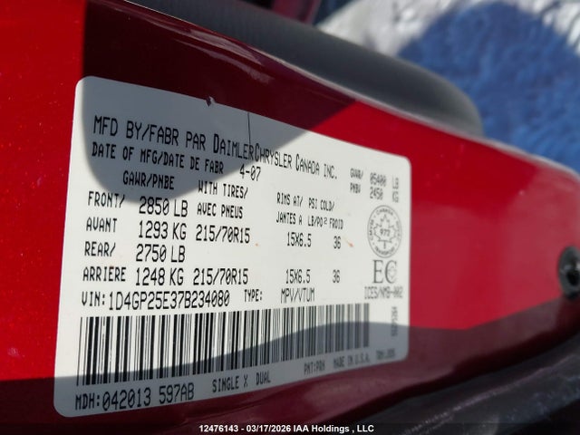 Aukcja sprzedaży 2007 Dodge Caravan Se, vin: 1D4GP25E37B234080, numer aukcji: 12476143