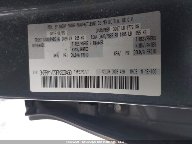 3MZBM1V79FM209460 Mazda MAZDA3