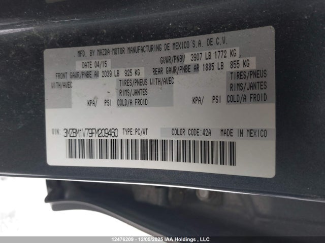 3MZBM1V79FM209460 Mazda MAZDA3