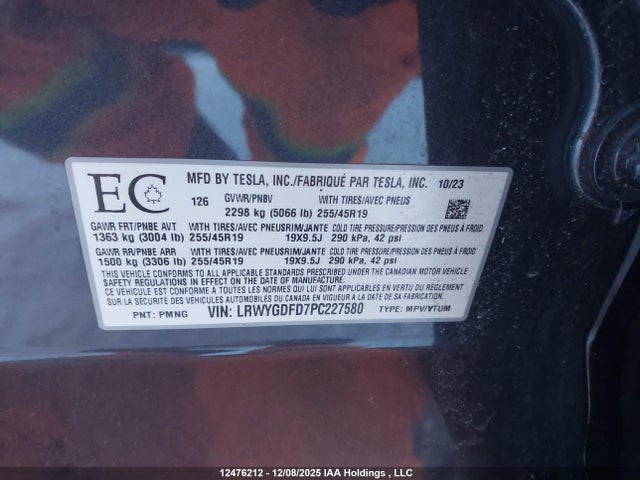 LRWYGDFD7PC227580 Tesla Model Y Rwd
