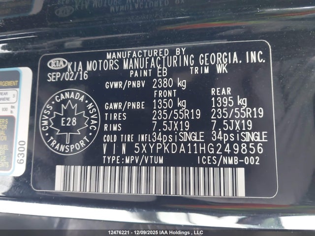 5XYPKDA11HG249856 KIA Sorento