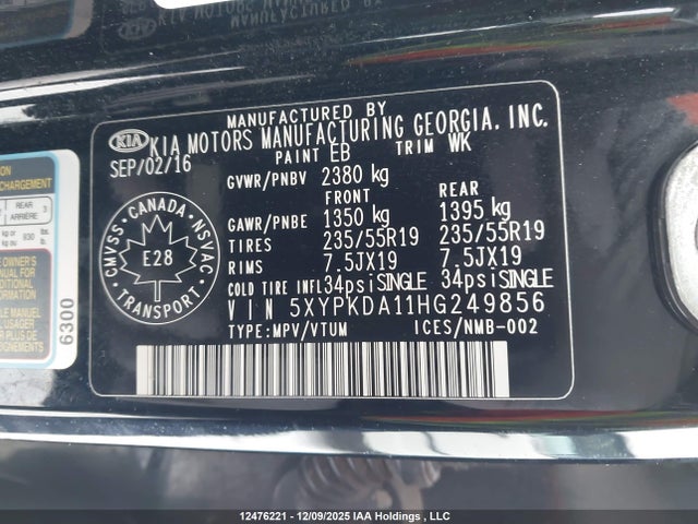 5XYPKDA11HG249856 KIA Sorento