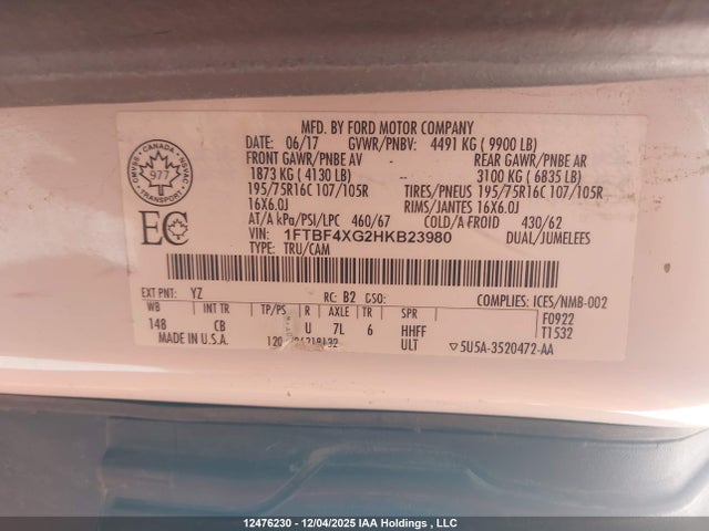 Ford Transit 2017 1FTBF4XG2HKB23980 Image 9