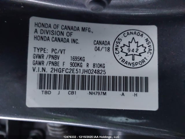 2HGFC2E51JH024825 Honda Civic Lx