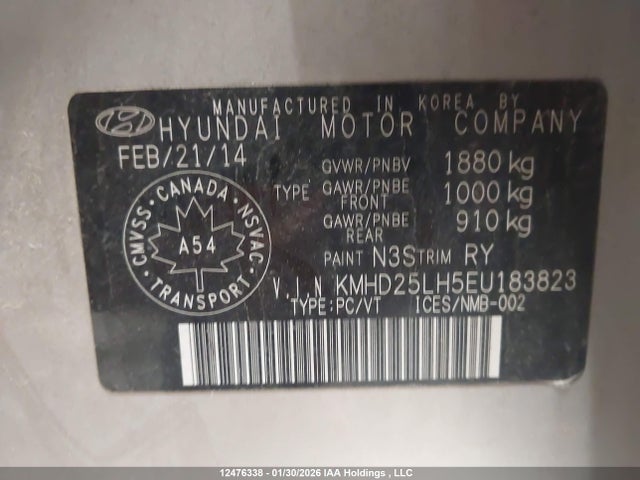 KMHD25LH5EU183823 Hyundai Elantra