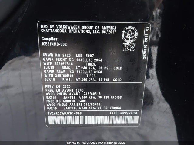 Volkswagen Atlas 2018 1V2HR2CA5JC514353 Image 9