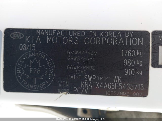 KNAFX4A66F5435713 KIA FORTE LX