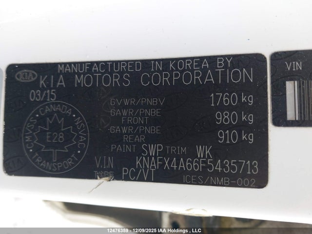 KNAFX4A66F5435713 KIA FORTE LX