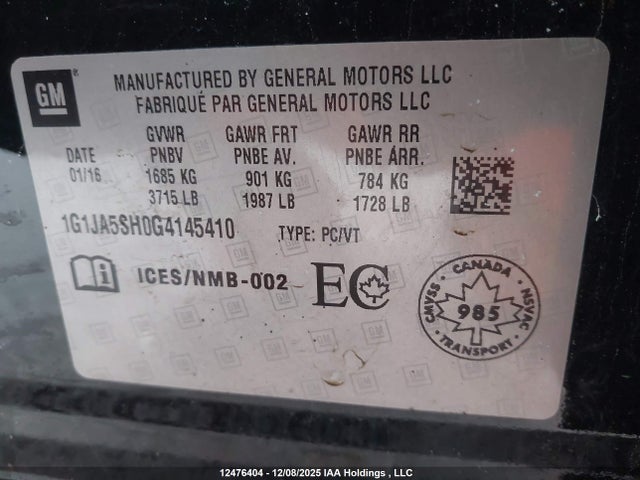 1G1JA5SH0G4145410 Chevrolet Sonic Ls Auto