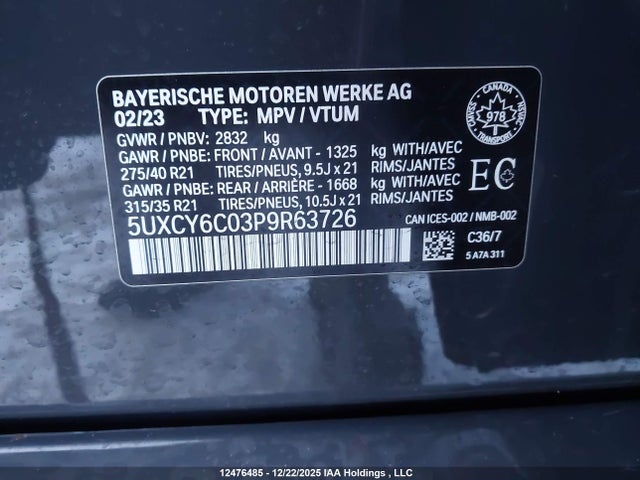 5UXCY6C03P9R63726 BMW X6 Xdrive40i