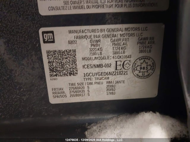 1GCUYGED6NZ218221 Chevrolet Silverado Ltd K1500 Ltz