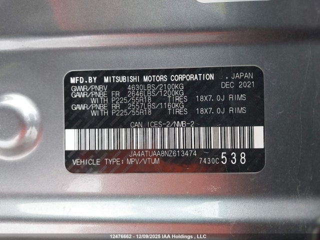 JA4ATUAA8NZ613474 Mitsubishi Eclipse Cross Es