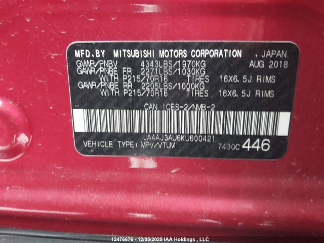 Mitsubishi RVR SE 2019 JA4AJ3AU6KU600421 Image 9