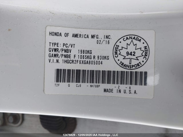 1HGCR2F6XGA805004 Honda Accord Sport