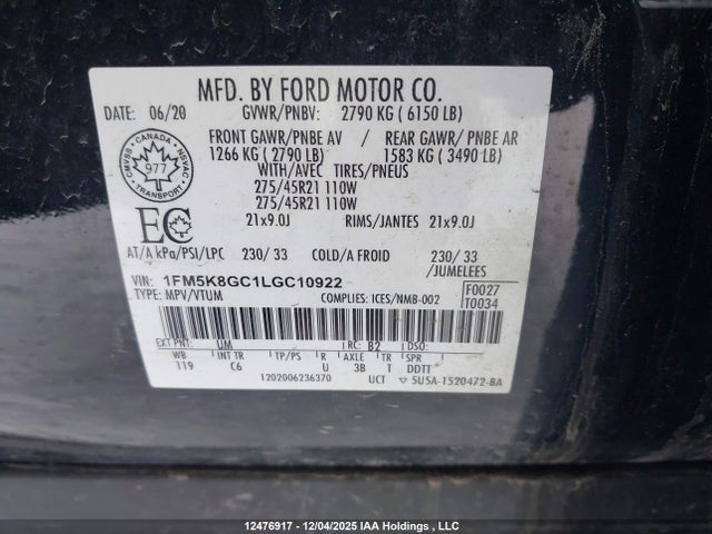 1FM5K8GC1LGC10922 Ford Explorer St