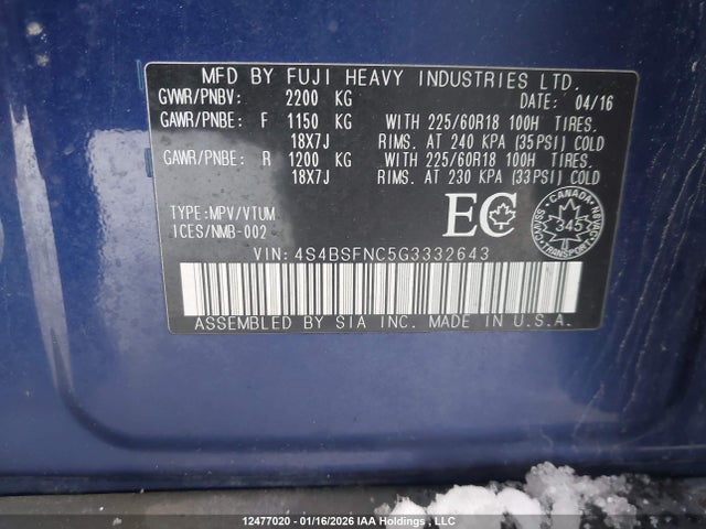 4S4BSFNC5G3332643 Subaru Legacy Outback