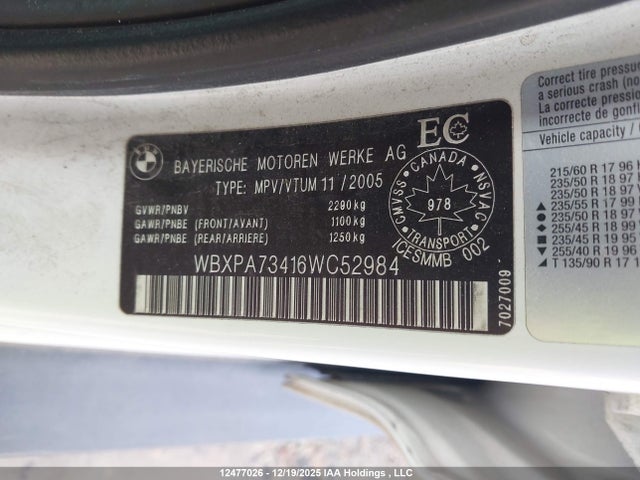 Продажа на аукционе авто 2006 Bmw X3 2.5i, vin: WBXPA73416WC52984, номер лота: 12477026