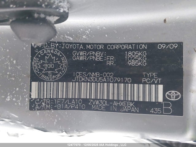 12477070 :رقم المزاد ، JTDKN3DU5A1079170 vin ، 2010 Toyota Prius مزاد بيع