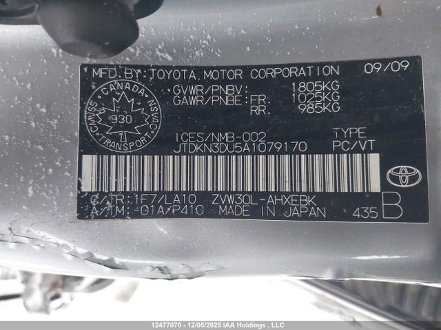 12477070 :رقم المزاد ، JTDKN3DU5A1079170 vin ، 2010 Toyota Prius مزاد بيع