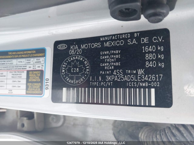 3KPA25AD5LE342617 KIA Rio Lx/lx+