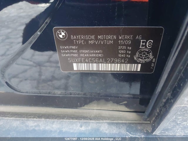 Продажа на аукционе авто 2010 Bmw X5 Xdrive30i, vin: 5UXFE4C56AL279642, номер лота: 12477097
