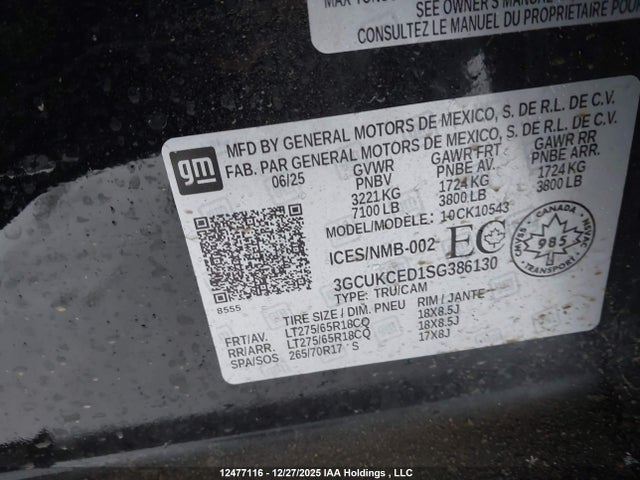 Продаж на аукціоні авто 2025 Chevrolet Silverado 1500, vin: 3GCUKCED1SG386130, номер лоту: 12477116