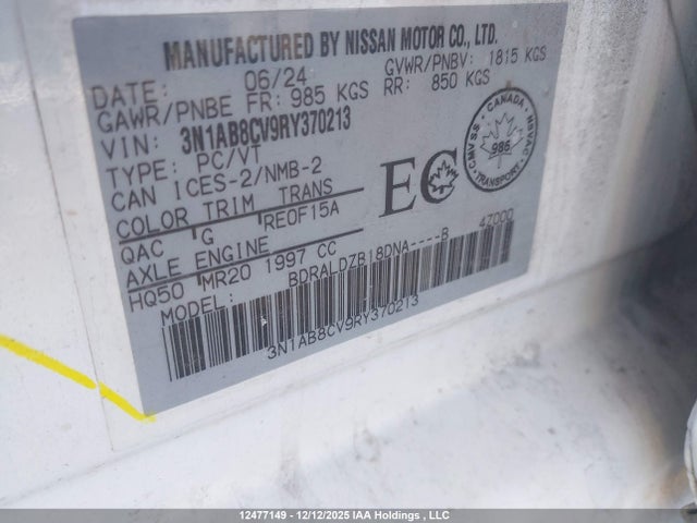 Aukcja sprzedaży 2024 Nissan Sentra, vin: 3N1AB8CV9RY370213, numer aukcji: 12477149