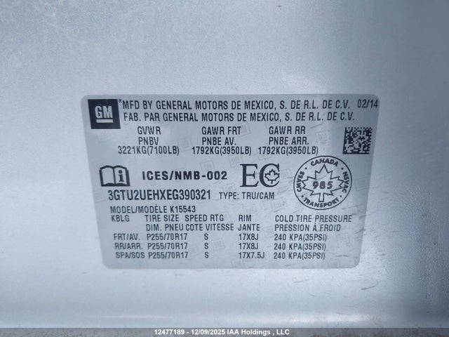3GTU2UEHXEG390321 GMC Sierra 1500 Sle