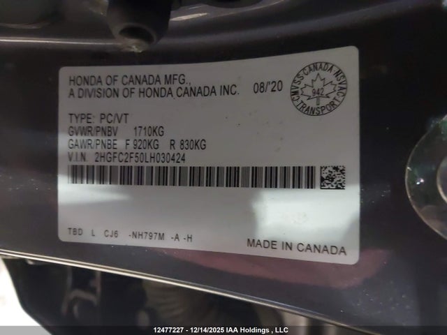 Honda Civic 2020 2HGFC2F50LH030424 Image 9