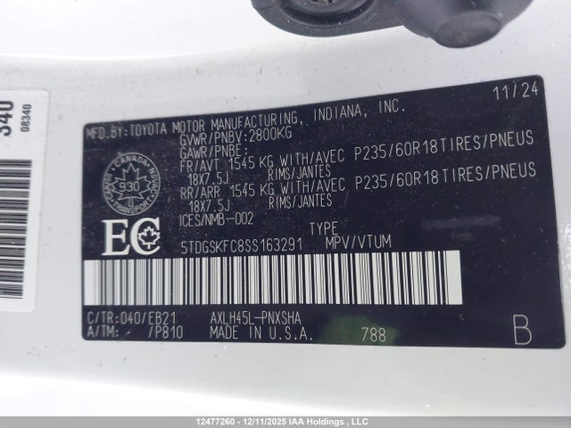 5TDGSKFC8SS163291 Toyota Sienna Xse 7-passenger