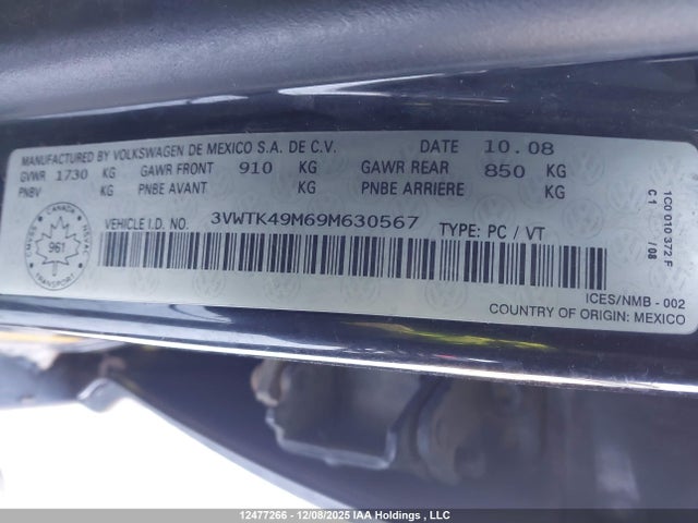 Продажа на аукционе авто 2009 Volkswagen City Jetta 2.0l, vin: 3VWTK49M69M630567, номер лота: 12477266
