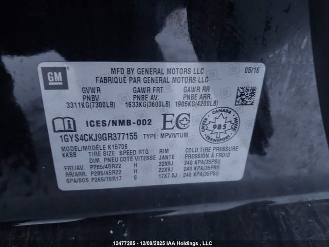1GYS4CKJ9GR377155 Cadillac l86 - sidi, vvt, afm, e85 max, alum