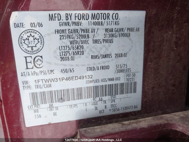Продаж на аукціоні авто 2006 Ford F350 Srw Super Duty, vin: 1FTWW31P46ED49132, номер лоту: 12477424