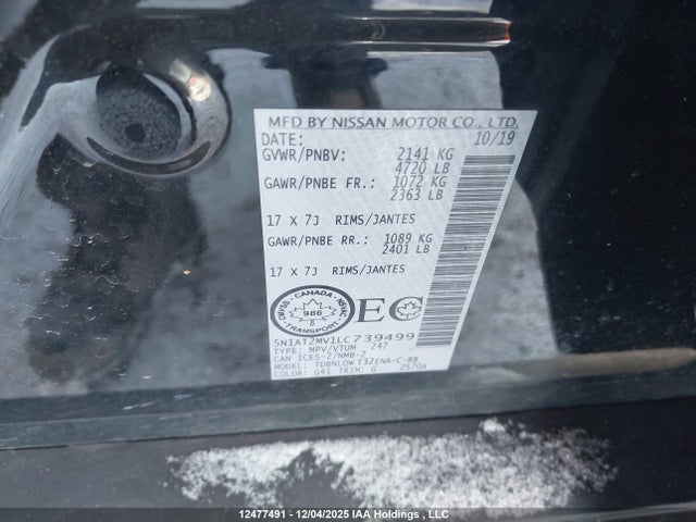 5N1AT2MV1LC739499 Nissan Rogue S/sl/sv